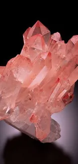 Salmon pink crystal cluster on dark background mobile wallpaper.