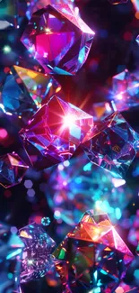 Colorful geometric crystal art wallpaper with vibrant hues.