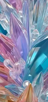 Vibrant crystal formations with radiant colors in mobile wallpaper.