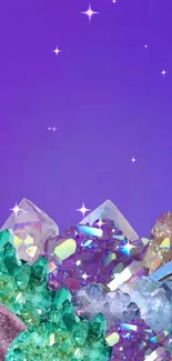 Vibrant crystals on a purple background wallpaper.