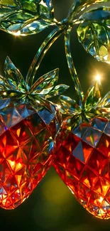 Colorful crystal strawberries glistening in light.