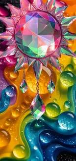 Colorful abstract crystal sunburst art wallpaper.