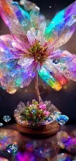 Colorful crystal flower with vibrant hues in artistic mobile wallpaper.