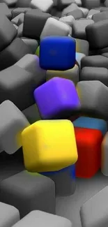 Colorful abstract cubes on a gray background wallpaper.