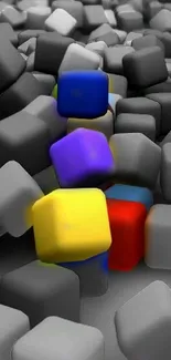 3D vibrant cubes in grey background wallpaper.