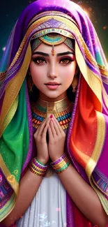 Beautiful vibrant ethnic woman in colorful traditional attire.