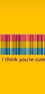 Playful yellow wallpaper with barcode and cute message.