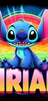 Colorful cartoon creature with vibrant background.