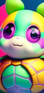 Colorful 3D cartoon turtle with vibrant design, perfect for mobile wallpaper.