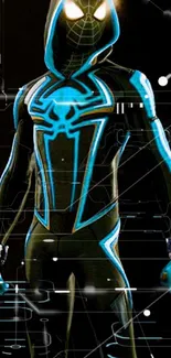 Neon-lit cyber hero in dynamic pose, vibrant wallpaper.