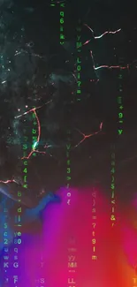 Matrix-inspired wallpaper with neon colors and cosmic theme.