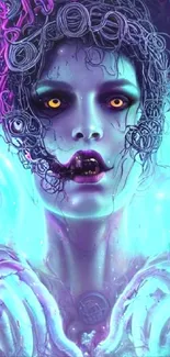 Cyber Medusa portrait with neon glow and vibrant colors