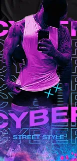 Cyber street style wallpaper with neon colors and edgy design.