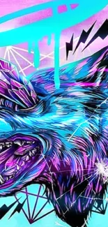 Neon cyber wolf with vibrant colors in futuristic style.