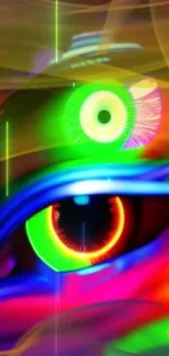 Vibrant neon eye wallpaper with abstract colors.