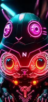 Neon cybernetic rabbit with vibrant colors and futuristic design.