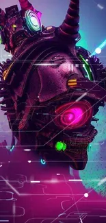 Cyberpunk skull with neon hues, futuristic art design in vibrant colors.