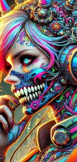 Vibrant cyberpunk android art with colorful cybernetic design.