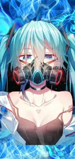 An anime character in a cyberpunk style with blue highlights and vibrant details.