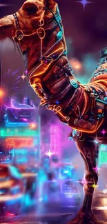 Colorful cyberpunk camel with neon lights.