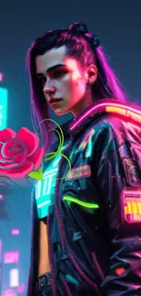 Vibrant cyberpunk character with neon colors.