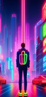 A neon-lit cyberpunk cityscape showcasing a futuristic urban scene.