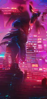 Vibrant cyberpunk cityscape with neon lights.