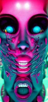 Cyberpunk face digital art with neon colors and futuristic design.