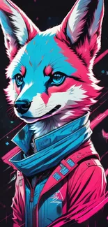 Cyberpunk fox with vibrant neon colors and futuristic design.