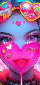 Vibrant pink cyberpunk girl wallpaper with neon colors.