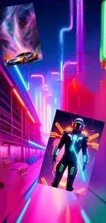 Cyberpunk neon cityscape wallpaper with futuristic elements.