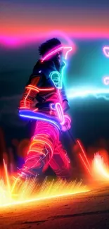 Neon cyberpunk art with vibrant colors and futuristic design.