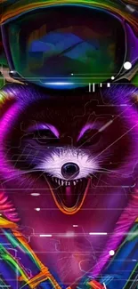 Vibrant cyberpunk raccoon with neon colors