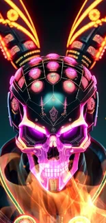 Vibrant cyberpunk skull with neon design elements, perfect for mobile screens.