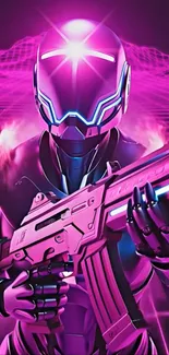 Cyberpunk warrior in neon pink hues