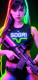 Vibrant cyberpunk warrior with neon accents and futuristic design.