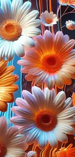 Colorful bouquet of vibrant daisies in a digital art style wallpaper.