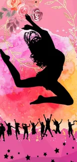 Colorful dance silhouette wallpaper with vibrant abstract background.