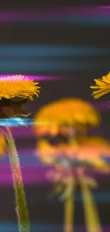 Vibrant dandelion art with glowing colors.