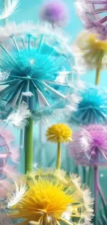 Vibrant dandelion art with pastel hues.