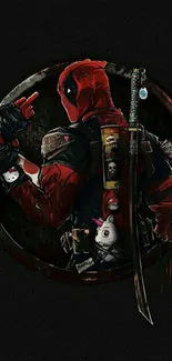 Vibrant Deadpool phone wallpaper with bold red and black design.