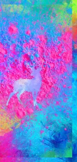 Vibrant deer silhouette on colorful abstract background wallpaper.