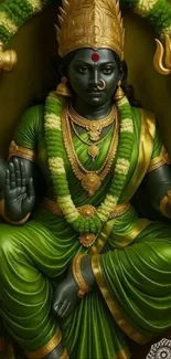 Intricate deity art with a green theme, perfect for mobile wallpaper.