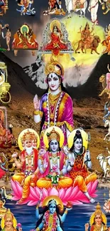 Intricate deity artwork on a vibrant wallpaper with divine themes.