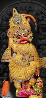 Colorful deity statue with golden details