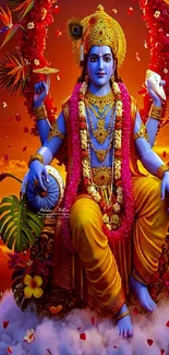 Vibrant deity mobile wallpaper with orange background.