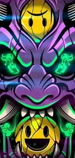 Vibrant green and purple demon artwork wallpaper.