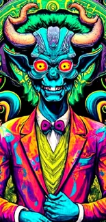 Vibrant demon artwork with psychedelic colors, perfect for mobile wallpaper.