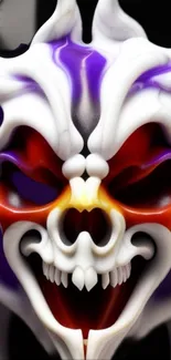 Vibrant demon skull art with purple, red, and white hues for mobile wallpaper.