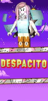 Despacito themed colorful wallpaper on purple background.